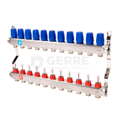 Коллектор из нержавеющей стали в сборе с расходомерами. 11 выходов 