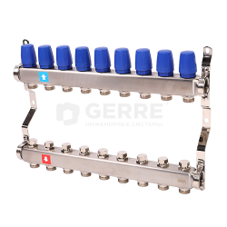Коллектор из нержавеющей стали в сборе без расходомеров, 9 выходов 