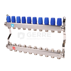 Коллектор из нержавеющей стали в сборе без расходомеров. 10 выходов 