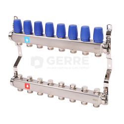 Коллектор из нержавеющей стали в сборе без расходомеров, 8 выходов 