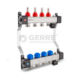 Коллекторная группа InoxFlow на 4 отвода с вентилями для сервоприводов и расходомерами (серия UFST) 