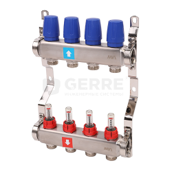 Коллектор из нержавеющей стали в сборе с расходомерами, 4 выхода 