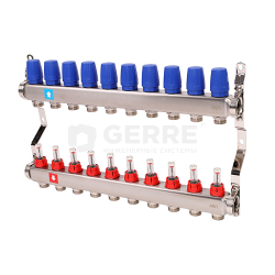 Коллектор из нержавеющей стали в сборе с расходомерами. 10 выходов 