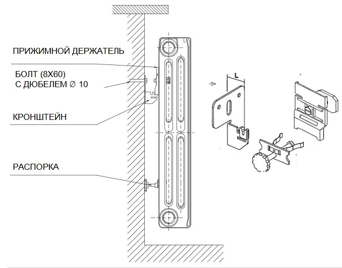 Кронштейн настенный Wemefa с держателем и распоркой (комплект №3) для радиаторов Viadrus