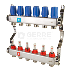 Коллектор из нержавеющей стали в сборе с расходомерами, 6 выходов 