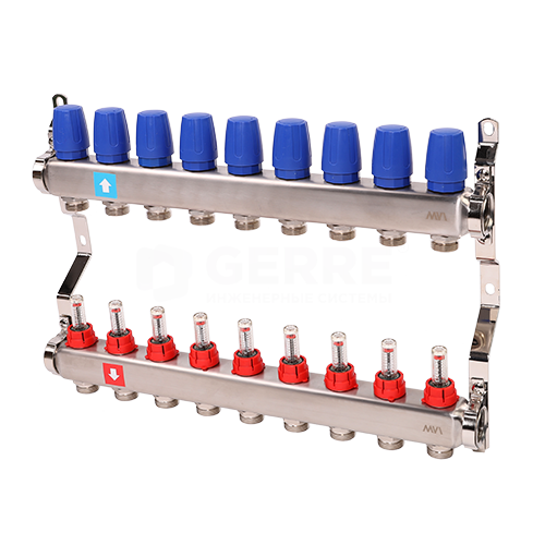 Коллектор из нержавеющей стали в сборе с расходомерами, 9 выходов Запорная арматура MVI