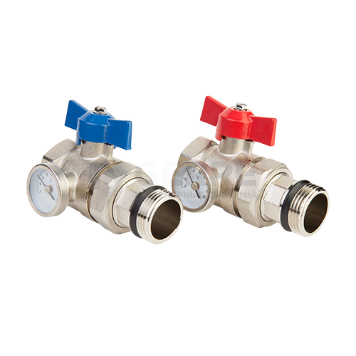 Шаровые краны с термометром для коллектора (комплект 2 штуки) Запорная арматура MVI