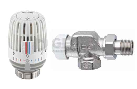 Комплект - термостатический клапан с предварительной настройкой V-Exact II, осевой, Dn 15 и термостатическая головка серии K Комплекты термостатического оборудования Heimeier (Германия)