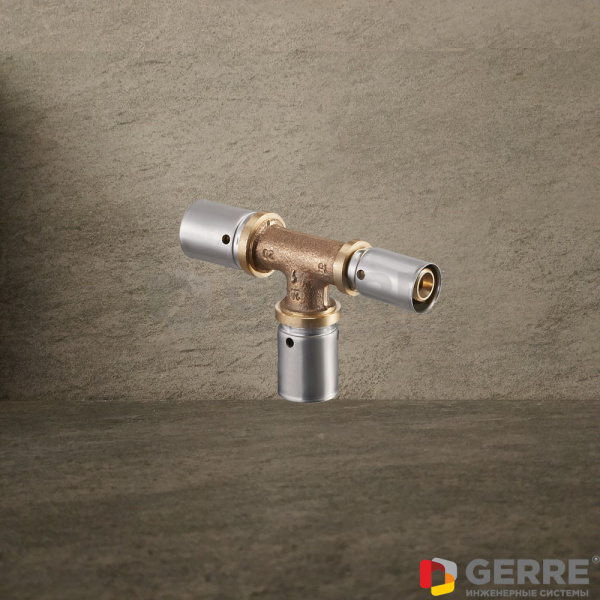 Cofit P-прессовый тройник с уменьшенным проходом 26х26х20мм, бронза/нерж.сталь, артикул 1513257 Фитинги и комплектующие для металлопластиковых труб Oventrop (Германия)