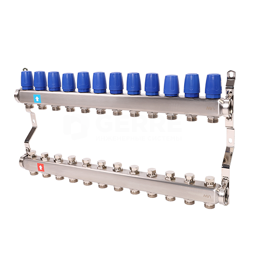 Коллектор из нержавеющей стали в сборе без расходомеров. 12 выходов Запорная арматура MVI