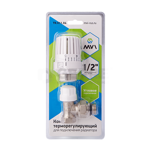Комплект терморегулирующий угловой для подключения радиатора, 2 в 1 MVI 1/2" Запорная арматура MVI
