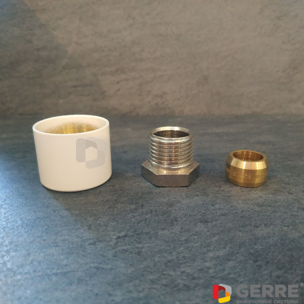 Присоединительный набор со стяжными кольцами для серии "E", 1/2"x16мм, белый Запчасти для термостатических вентилей
