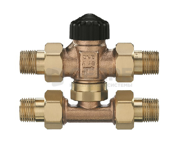 Трехходовой смесительный клапан, без преднастройки, Heimeier DN 15, с тройником, с плоским уплотнением, бронза Термостатические трехходовые клапаны Heimeier (Германия)