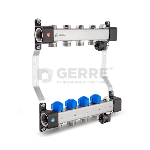 Коллекторная группа InoxFlow на 9 отводов с вентилями для сервоприводов и регулирующими вентилями (серия UVST) Коллекторные группы KAN-therm