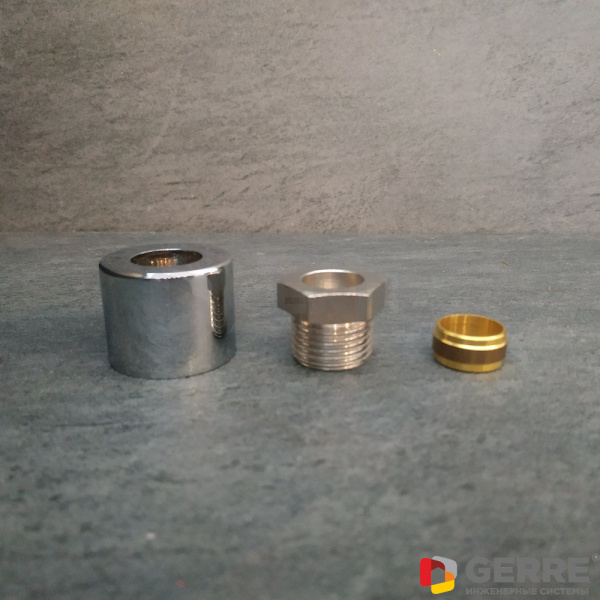 Присоединительный набор со стяжными кольцами для серии "E", 1/2"x15мм, хромированный Запчасти для термостатических вентилей