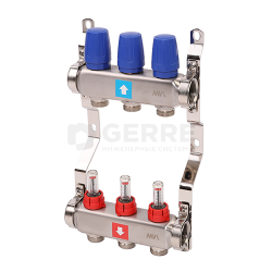 Коллектор из нержавеющей стали в сборе с расходомерами, 3 выхода 