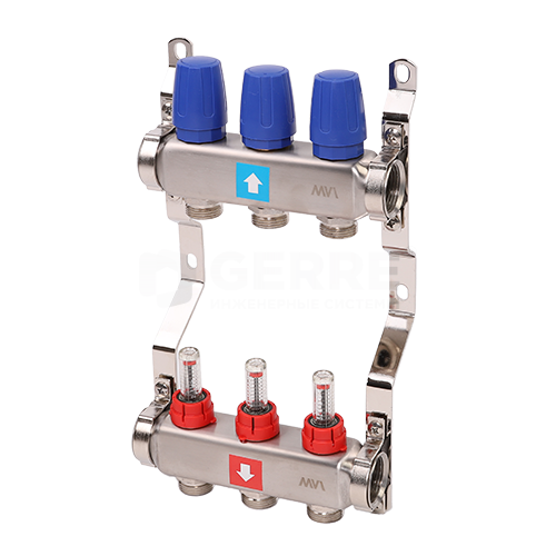 Коллектор из нержавеющей стали в сборе с расходомерами, 3 выхода Запорная арматура MVI