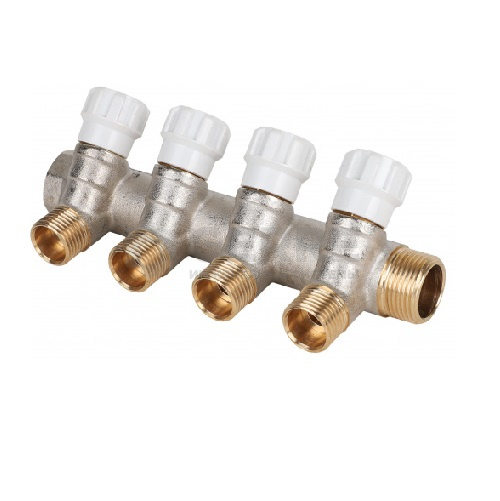 Коллектор латунный с регулирующими вентилями MVI 3/4"x1/2"x4 выхода Запорная арматура MVI