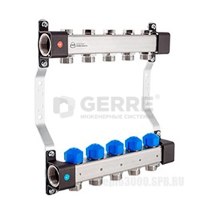 Коллекторная группа InoxFlow на 4 отвода (серия UVS) с вентилями для сервоприводов и регулирующими вентилями Коллекторные группы KAN-therm