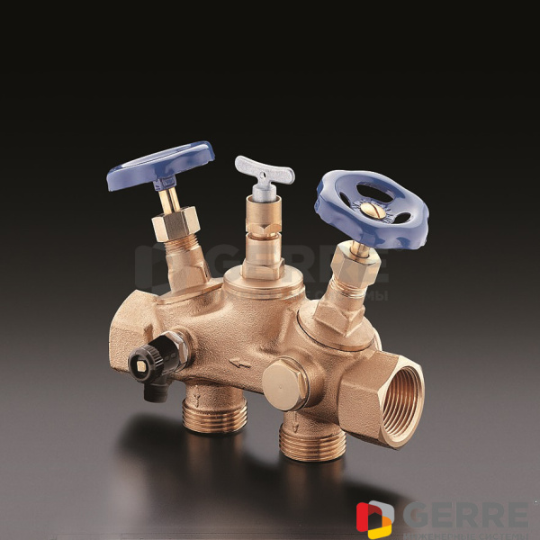 Байпасная перемычка из латуни с запорными вентилями, Ду25, 1" x 1" Арматура Oventrop для систем водоснабжения