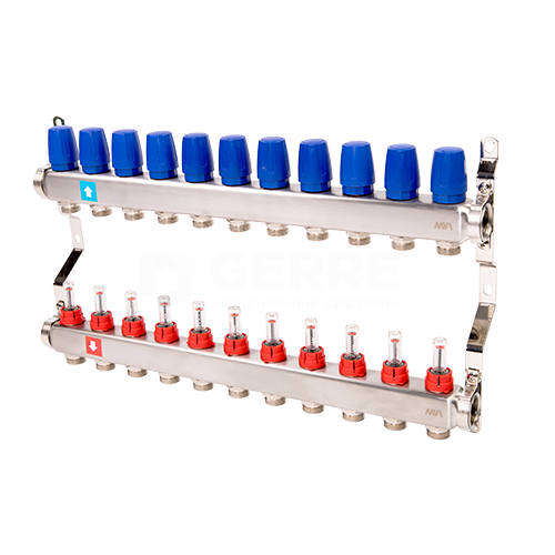 Коллектор из нержавеющей стали в сборе с расходомерами. 11 выходов Запорная арматура MVI