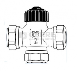 Трехходовой разделительный клапан, Heimeier DN15, с коническим уплотнением, с компресс фитингами для меди Ø15, бронза 