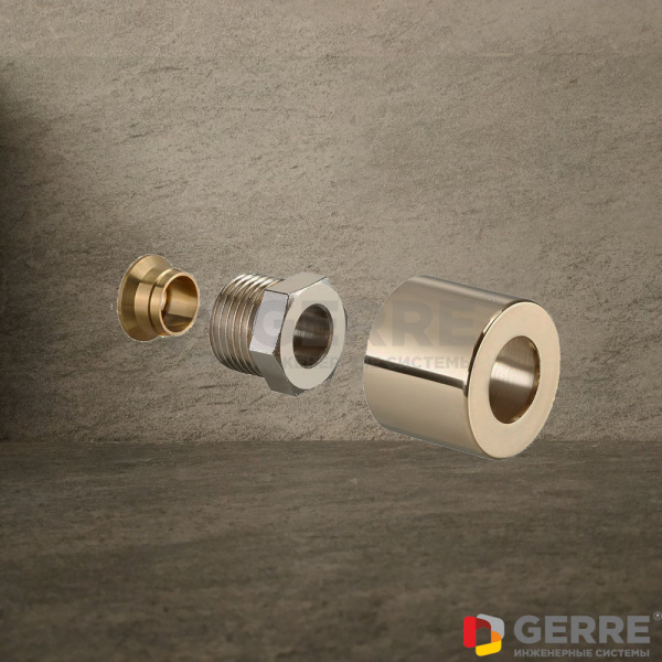 Присоединительный набор со стяжными кольцами для серии "E", 1/2"x15мм, позолоченный Запчасти для термостатических вентилей