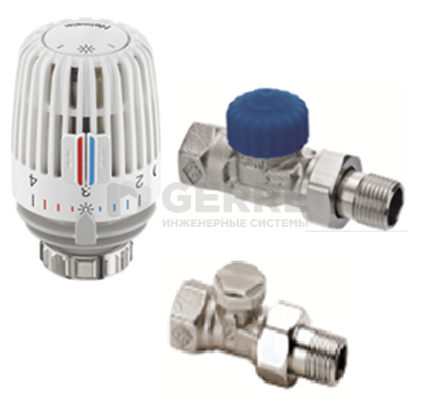 Комплект термостатического оборудования - термостатический клапан Gravity, прямой, Dn 20, бронза, запорно-регулирующий клапан Regutec, прямой, Dn 20 и термостатическая головка серии K Комплекты термостатического оборудования Heimeier (Германия)