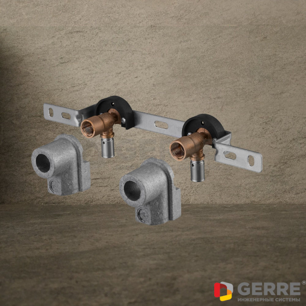 Монтажная шина с отводами и шумоизоляционными кожухами 20х2,5мм х Rp 1/2 х 153 мм, удлиненный размер, артикул 1518197 Фитинги и комплектующие для металлопластиковых труб Oventrop (Германия)