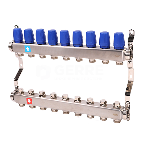 Коллектор из нержавеющей стали в сборе без расходомеров, 9 выходов Запорная арматура MVI