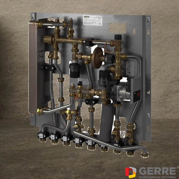 Станция для поквартирной разводки „Regudis W-HTF“ 17 л/мин, теплообменник меднопаяный, со смесительным и прямым отопительным контуром Станции для поквартирной разводки Regudis