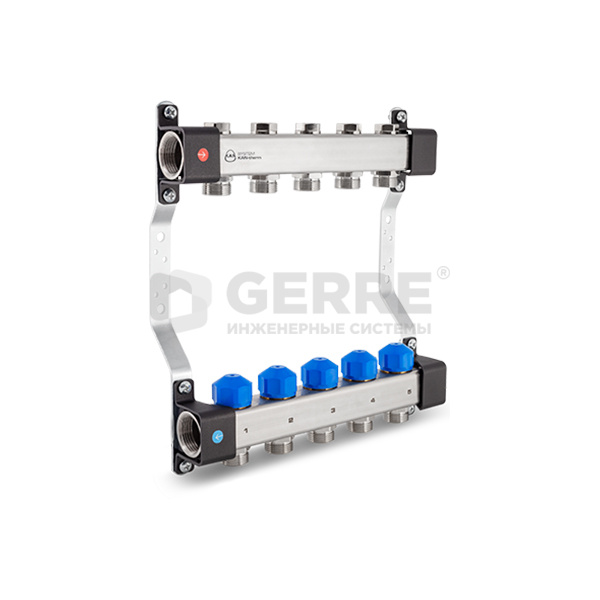 Коллекторная группа InoxFlow на 8 отводов (серия UVS) с вентилями для сервоприводов и регулирующими вентилями Коллекторные группы KAN-therm