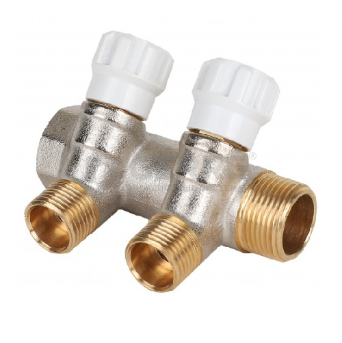 Коллектор латунный с регулирующими вентилями MVI 3/4"x1/2"x2 выхода Запорная арматура MVI