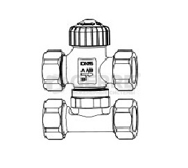 Трехходовой смесительный клапан, с преднастройкой, Heimeier DN 20, с тройником, с плоским уплотнением, бронза Термостатические трехходовые клапаны Heimeier (Германия)