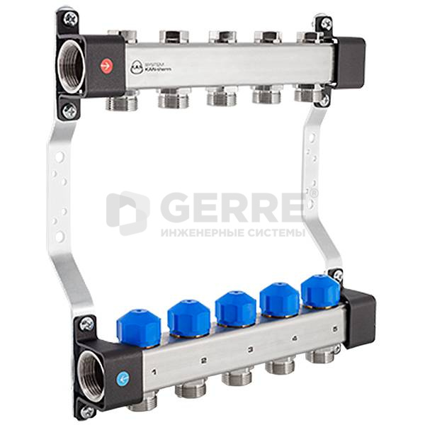Коллекторная группа InoxFlow на 2 отвода (серия UVS) с вентилями для сервоприводов и регулирующими вентилями Коллекторные группы KAN-therm