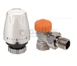 Комплект - термостатический клапан с автоматическим ограничителем расхода Eclipse, угловой, Dn 20 и термостатическая головка серии DX 