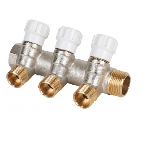 Коллектор латунный с регулирующими вентилями MVI 3/4"x1/2"x3 выхода Запорная арматура MVI