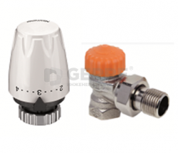 Комплект - термостатический клапан с автоматическим ограничителем расхода Eclipse, угловой, Dn 15 и термостатическая головка серии DX 