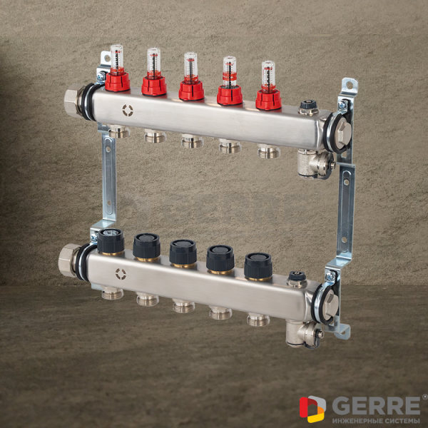 Распределительная гребенка Multidis SFR, 6 х G 3/4 с ротаметрами Распределительные гребенки Multidis