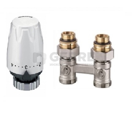 Комплект - арматура для нижнего подключения Vekotrim, латунь, прямая, 1/2"*3/4" и термоголовка DX Комплекты термостатического оборудования Heimeier (Германия)