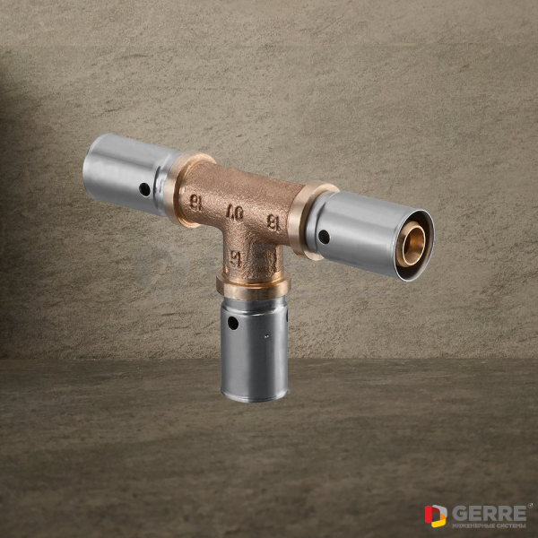 Прессовый тройник 16 x 2.2 x 16 x 2.2 x 16 x 2.2 мм Фитинги и комплектующие для труб из сшитого полиэтилена Oventrop (Германия)