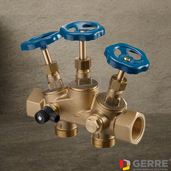 Байпасная перемычка из латуни, байпасный вентиль с маховиком, Ду25, 1" x 1" Арматура Oventrop для систем водоснабжения