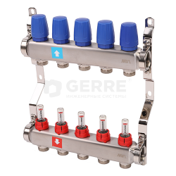 Коллектор из нержавеющей стали в сборе с расходомерами, 5 выходов 