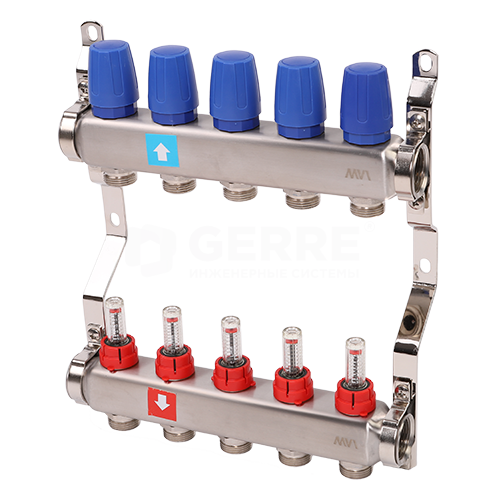 Коллектор из нержавеющей стали в сборе с расходомерами, 5 выходов Запорная арматура MVI