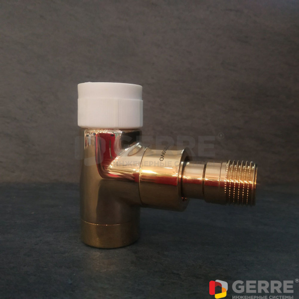 Oventrop Серия "E" термостатический вентиль Ду15, 1/2", PN10, угловой, позолоченный Oventrop