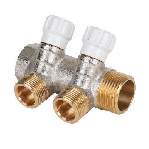 Коллектор латунный с регулирующими вентилями MVI 1"x3/4"x2 выхода Запорная арматура MVI