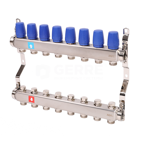 Коллектор из нержавеющей стали в сборе без расходомеров, 8 выходов Запорная арматура MVI