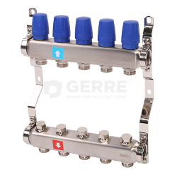 Коллектор из нержавеющей стали в сборе без расходомеров, 5 выходов 