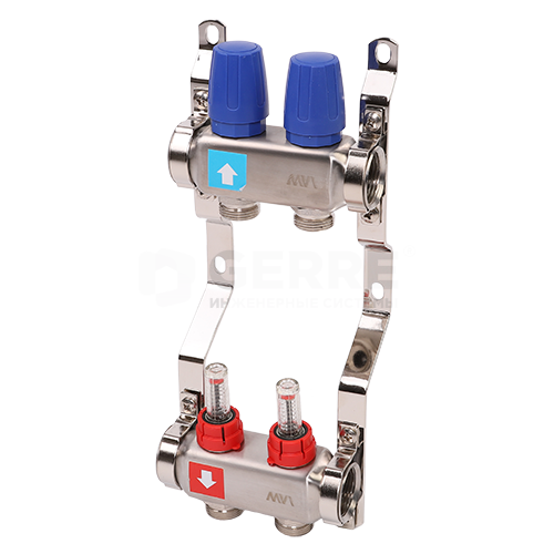 Коллектор из нержавеющей стали в сборе с расходомерами, 2 выхода Запорная арматура MVI
