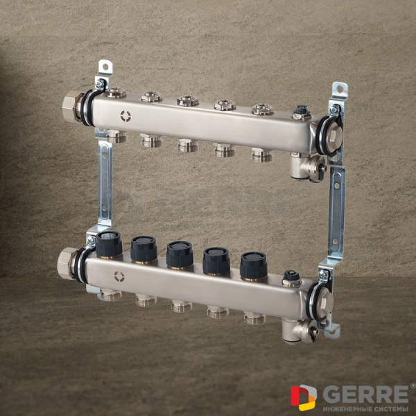 Распределительная гребенка Multidis SHR , PN 10, 12 х G ¾ с регулирующими вентильными вставками Распределительные гребенки Multidis